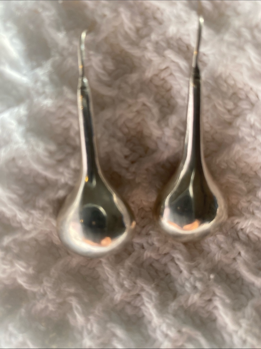 Silver Teardrop Hook Earrings - Silver sterling Taxco Mexico 2” L